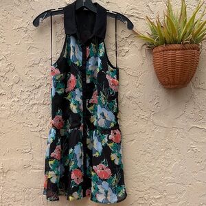 Forever 21 Black Dress with Vibrant Coral and Teal Floral Print